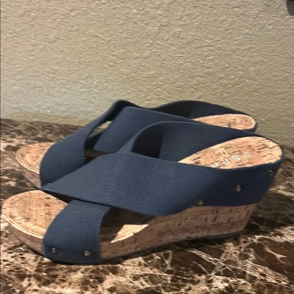 Esprit Blue Wedges with Elastic Straps - Picture 1 of 4
